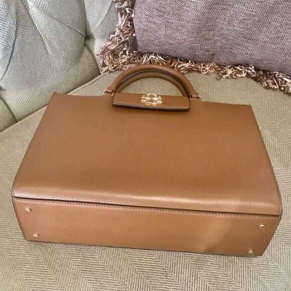 TORY BURCH BRITTEN TOTE HANDBAG CROSSBODY COGNAC GOLD HARDWARE - Picture 7 of 12